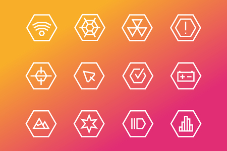 Outline vector UI technology icons set. Web net vector ui hud gui user interface for web and mobile. Application, web interface, GUI interface, UI interface icons, HUD web interface icons. Simple flat web iconsのイラスト素材