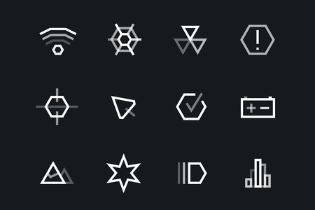 Outline vector UI technology icons set. Web net vector ui hud gui user interface for web and mobile. Application, web interface, GUI interface, UI interface icons, HUD web interface icons. Simple flat web iconsのイラスト素材