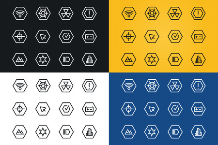 Outline space vector UI technology icons set. Web net vector ui hud gui user interface for web and mobile. Application, web interface, GUI interface, UI interface icons, HUD web interface icons. Space web iconsのイラスト素材