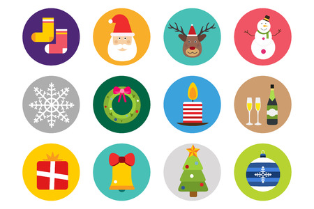 Christmas vector icons set. Christmas tree, Christmas ball, Christmas letter, Christmas Santa, Christmas cake. Christmas Gift, socks, ball, snowflake, Christmas Decoration symbols. 2016 New Year iconsのイラスト素材
