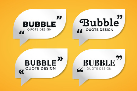 Quote blank template. Quote bubble. Empty template. Quote design, quoting box, text sign reference, paper information template. Quote form. Bubble template set. Yellow quote blank icon isolatedのイラスト素材