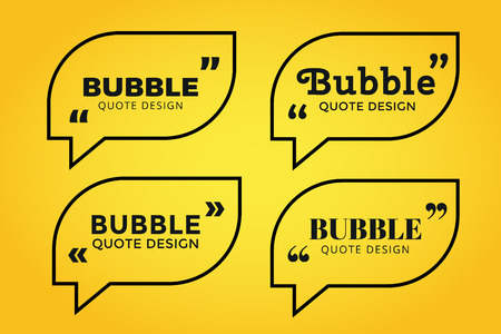 Quote blank template. Quote bubble. Empty template. Quote design, quoting box, text sign reference, paper information template. Quote form. Bubble template set. Yellow quote blank icon isolatedのイラスト素材