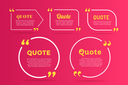 Quote blank template. Quote bubble. Empty template. Quote design, quoting box, text sign reference, paper information template. Quote form. Bubble template vector set. Red quote blank icon isolatedのイラスト素材