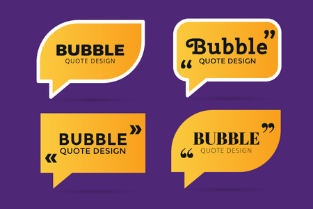 Quote blank template. Quote bubble. Empty template. Quote design, quoting box, text sign reference, paper information template. Quote form. Bubble template vector set. Yellow quote blank icon isolatedのイラスト素材