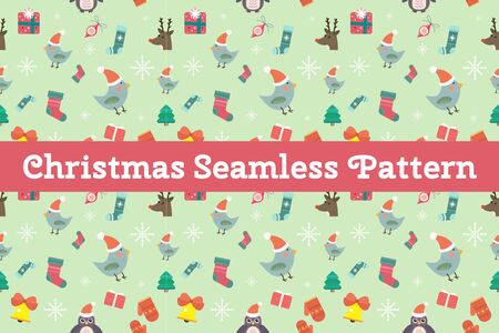 Christmas vector seamless pattern background icons set. Christmas tree, Christmas ball, Christmas bird, Christmas Tree, Christmas socks. Christmas Gift, balls, toys, snowflake, Christmas Decoration symbols. 2016 New Year iconsのイラスト素材
