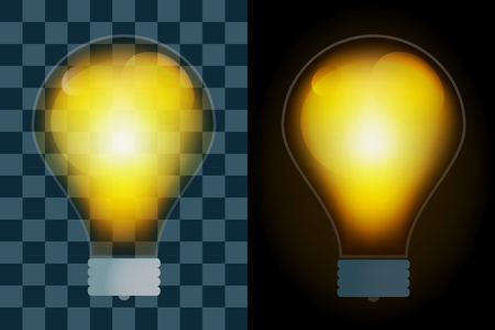 Bulb lamp transparent isolated. Glowing glass lamp with shine color. Lamp vector, lamp silhouette, lamp isolated, lamp vector bulb, lamp icon. Creative idea, concept, brainstormのイラスト素材