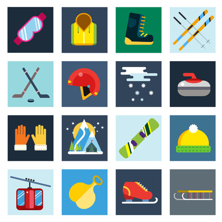 Winter sport vector icons set. Winter sport games icons pictograms. Winter sports icons flat design. Winter games sport icons isolated. Ski, sport, extreme sports, winter games, sport icons, snowboarding, winter clothesのイラスト素材