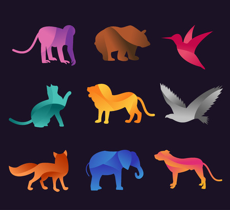 Animal zoo vector icons set. Wild animals vector collection. Jungle animals, vector animals, fox,...