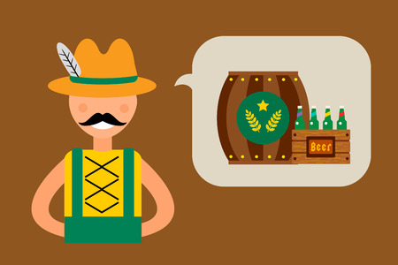 Vector illustration Oktoberfest german man abstract silhouette. Comic bubble speech icon. Oktoberfest vector people. German boy man dressed in national costume isolated. German Oktoberfestのイラスト素材