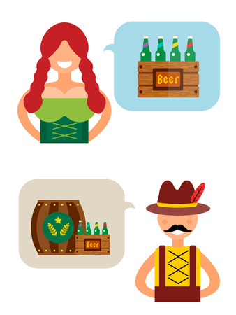 Vector illustration Oktoberfest german boy, girl abstract silhouette. Oktoberfest vector people set of german woman and man dressed in national costumes isolated. German oktoberfest people silhouette man and womanのイラスト素材