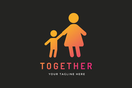 Happy family vector logo template, Baby and mother, family care logo. Child holding mother hands. Care logo, union family logo concept. Family logo, family vector icon. Happy family logoのイラスト素材
