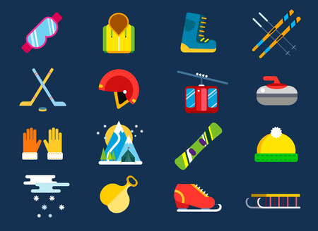 Winter sport vector icons set. Winter sport games icons pictograms. Winter sports icons flat design. Winter games sport icons isolated. Ski, sport, extreme sports, winter games, sport icons, snowboarding, winter clothesのイラスト素材