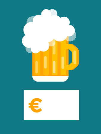 Beer bottle price blank vector. Beer bottle, beer glass and beer label. Beer cups silhouette, beer vector icons, beer isolated. Oktoberfest beer vector set. Beer drink, beer sign, price blank euroのイラスト素材