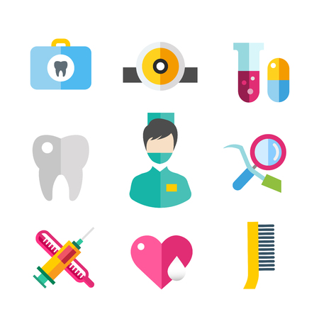 Medicine vector icons set. Doctors tools for health care. Medic first help, hospital tools icons. Vector helthcare icons set. Heart, doctor, tooth icon, medicine, pills, health and medical. Health medical elementsのイラスト素材