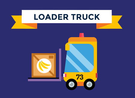 Vector forklift loader with wooden boxes. Logistics, delivery, transportation forklift trendy flat illustration. Forklift transport, forklift car, forklift operator loaded, forklift isolated vectorのイラスト素材