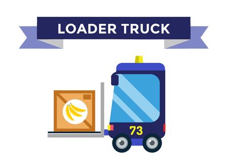 Vector forklift loader with wooden boxes. Logistics, delivery, transportation forklift trendy flat illustration. Forklift transport, forklift car, forklift operator loaded, forklift isolated vectorのイラスト素材