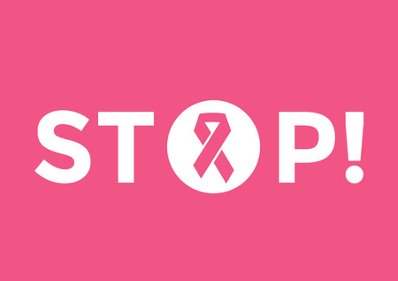 Stop cancer medical poster concept. Cancer pink ribbon, breast cancer awareness symbol, isolated on background. Vector illustration of cancer ribbon for people cancer and cancer symbol. Medical clinics conceptのイラスト素材