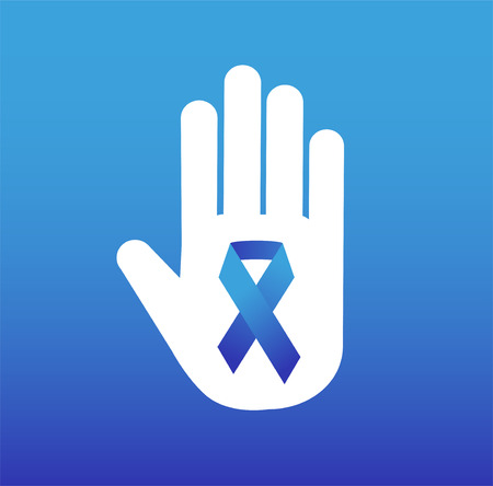 Stop cancer medical logo icon concept. Cancer ribbon, breast cancer awareness symbol, isolated on background. Vector illustration of cancer ribbon for people cancer and human hand Stop symbol. Medical clinics conceptのイラスト素材