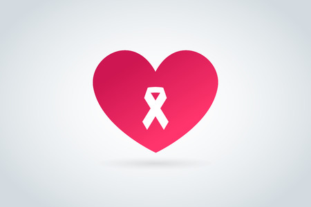 Stop cancer medical logo icon concept. Cancer ribbon, breast cancer awareness symbol, isolated on background. Vector illustration of cancer log oribbon for people cancer and human heart symbol. Medical clinics conceptのイラスト素材