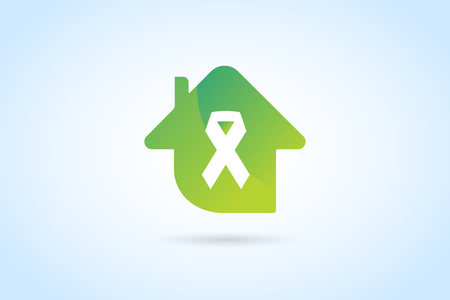 Stop cancer medical clinic house logo icon concept. Cancer ribbon, breast cancer awareness symbol, isolated on background. Vector illustration of cancer ribbon for people cancer and clinic hospital house symbol. Medical clinics conceptのイラスト素材