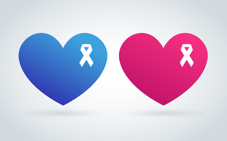 Stop cancer medical logo icon concept. Cancer white ribbon, breast cancer awareness symbol, isolated on background. Vector illustration of cancer ribbon for people cancer and human heart symbol. Medical clinics conceptのイラスト素材