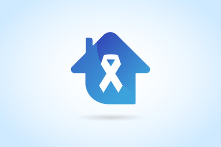 Stop cancer medical clinic house logo icon concept. Cancer ribbon, breast cancer awareness symbol, isolated on background. Vector illustration of cancer ribbon for people cancer and clinic hospital house symbol. Medical clinics conceptのイラスト素材