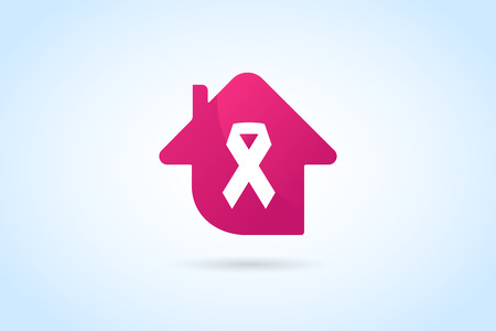 Stop cancer medical clinic house logo icon concept. Cancer ribbon, breast cancer awareness symbol, isolated on background. Vector illustration of cancer ribbon for people cancer and clinic hospital house symbol. Medical clinics conceptのイラスト素材