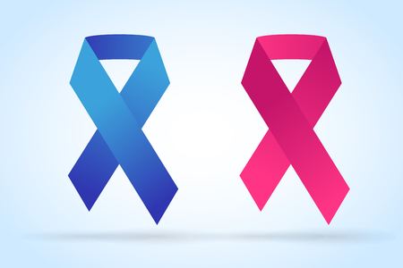 Stop cancer ribbon medical logo icon concept. Cancer ribbon, breast cancer awareness symbol, isolated on background. Vector illustration of cancer ribbon logo for people cancer and cancer icon symbol. Medical clinics conceptのイラスト素材