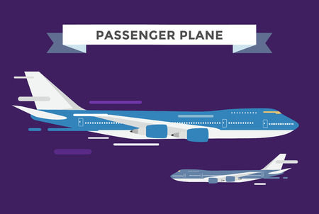 Civil aviation travel passanger air plane vector illustration. Civil commercial airplane flying vector silhouette. Travel plane isolated on background. Cargo transportation airplane vector isolatedのイラスト素材