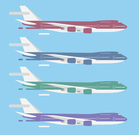 Civil aviation travel passanger air plane vector illustration. Civil commercial airplane flying vector silhouette. Travel plane isolated on background. Cargo transportation airplane vector isolatedのイラスト素材