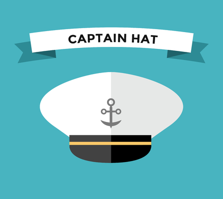 Captain hat flat vector icon. Sailor cap vector flat icon. Flat style captain sea hat. Vector illustration of captain vector hat with anchor. Sailor captain hat isolated. Sea, ship, travel, command, control, team, anchorのイラスト素材