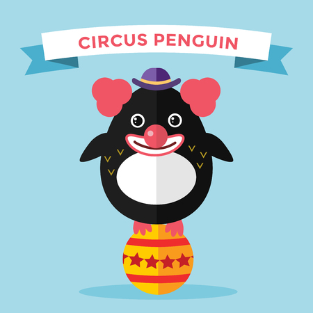 Cartoon penguin character vector illustration. Cartoon funny penguin circus clown. Penguin clown, circus, clown face, funny penguin. Cartoon penguin vector illustration. Penguin vector characterのイラスト素材