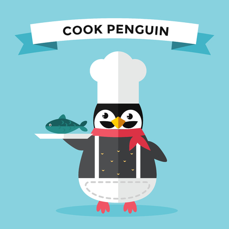 Cartoon penguin character vector illustration. Cartoon funny penguin cook or chef. Penguin chef, cook hat, sea cook penguin. Cartoon penguin vector illustration. Penguin vector characterのイラスト素材