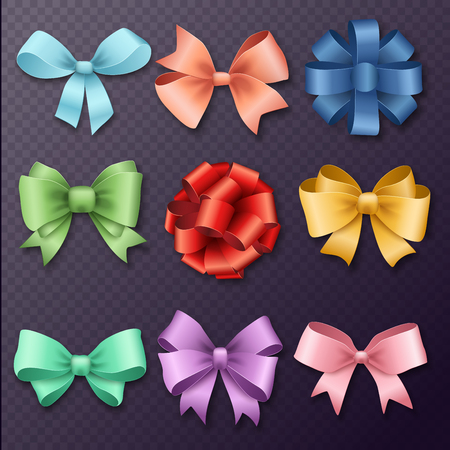 Ribbons set for Christmas gifts. Red gift bows with ribbons vector illustration. Red gift ribbons and bows for New Year celebrate. Christmas ribbons, christmas gifts, christmas bows. Birthday ribbons, birthday giftsのイラスト素材