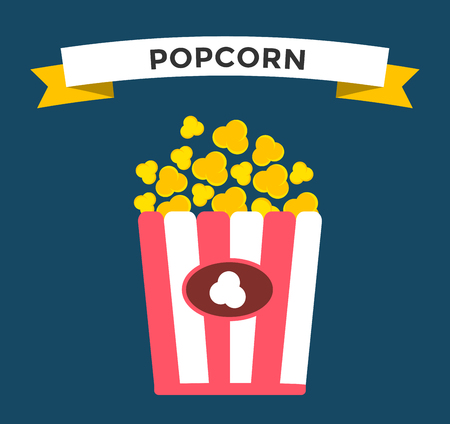 Popcorn box vector icon. Popcorn isolated flat style. Popcorn cinema  vector illustration. Red box popcorn opened. Popcorn logo, popcorn cinema, popcorn box, popcorn packのイラスト素材