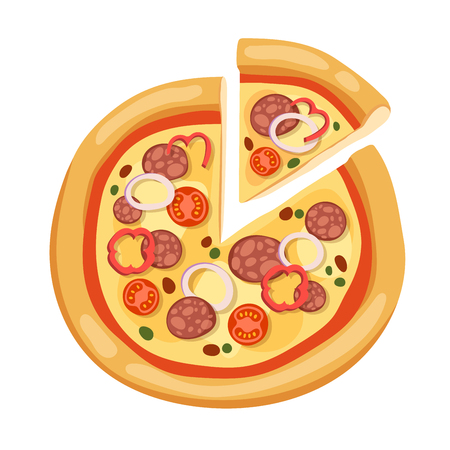 Pizza flat icons isolated on white background. Pizza food silhouette. Pizza piece, pizza slice. Pizza menu illustration isolated. Pizza vector collection isolated on white. Different pizzaのイラスト素材