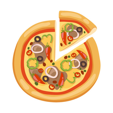Pizza flat icons isolated on white background. Pizza food silhouette. Pizza piece, pizza slice. Pizza menu illustration isolated. Pizza vector collection isolated on white. Different pizzaのイラスト素材