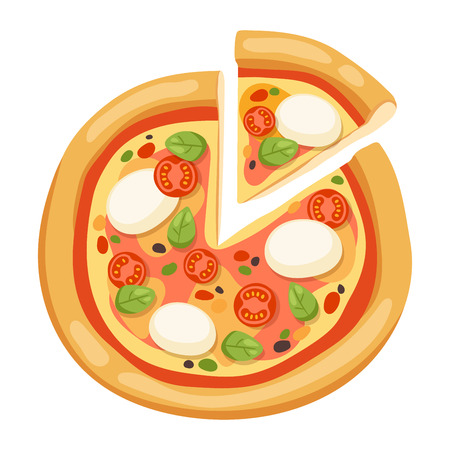 Pizza flat icons isolated on white background. Pizza food silhouette. Pizza piece, pizza slice. Pizza menu illustration isolated. Pizza vector collection isolated on white. Different pizzaのイラスト素材