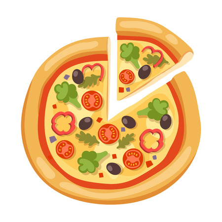 Pizza flat icons isolated on white background. Pizza food silhouette. Pizza piece, pizza slice. Pizza menu illustration isolated. Pizza vector collection isolated on white. Different pizzaのイラスト素材
