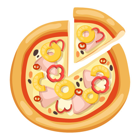 Pizza flat icons isolated on white background. Pizza food silhouette. Pizza piece, pizza slice. Pizza menu illustration isolated. Pizza vector collection isolated on white. Different pizzaのイラスト素材
