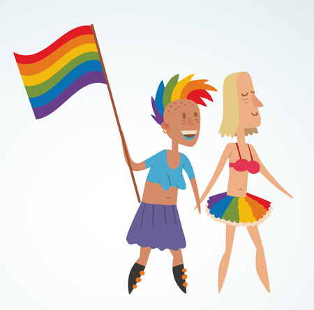 Homosexual gay and lesbian people vector. Homosexual marriage lesbian couples. Gay, lesbian couple. Wpman lesbian family vector illustration. Homosexual couple colors free love. Gay, lesbian paradeのイラスト素材