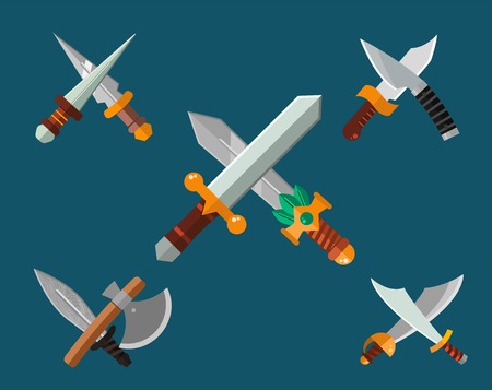 Knifes weapon collection. illustration swords, knifes, axe, spear. Edged weapons weapon set. knife, knife isolated, knifes silhouette. Game weapon knifes set. Knife iconのイラスト素材
