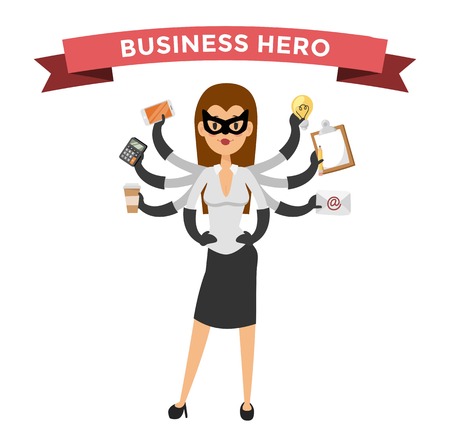 hero business woman . Super people in business illustration. hero business situations, super girl hero office life. hero flying, business success people. Team leader, boss, heroのイラスト素材