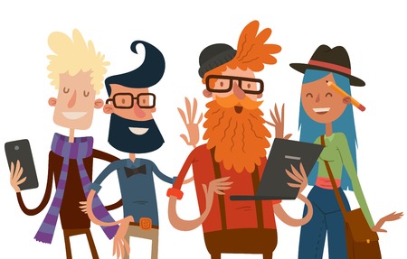 Business team people website profile about page. Landing page team command people isolated. Design studio people. designers, creative job people, art-director, accounter, boss, team leader. Landing page group portraitのイラスト素材