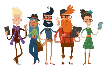 Business team people website profile about page. Landing page team command people isolated. Design studio people. designers, creative job people, art-director, accounter, boss, team leader. Landing page group portraitのイラスト素材