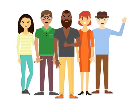 Business team people website profile about page. Landing page team command people isolated. Design studio people. designers, creative job people, art-director, boss team leader group portraitのイラスト素材