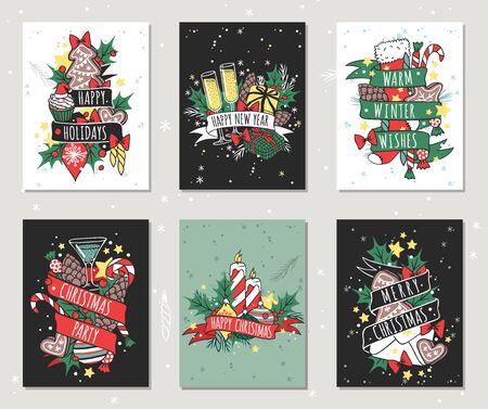 New Year greeting card vector background. Christmas Holidays winter decoration. Hand draw New Year greeting card. Christmas greeting card. Christmas holiday greeting cards poster. Christmas cardのイラスト素材