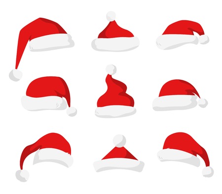 Santa Claus red hat silhouette. Santa hat, Santa red hat isolated on white. Santa hat. New Year 2016 santa red hat . Santa head hat vector. Santa Christmas hat decoration. Santa face hat vector iconsのイラスト素材