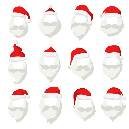 Portrait Santa Claus face cut mask silhouette. Santa face, mustache and santa red hat transparency.Santa hat. New Year 2016 santa face.Santa head vector. Santa Christmas greeting card. Santa faceのイラスト素材