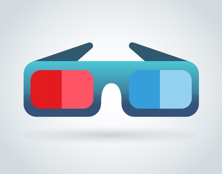 3d cinema movie glasses on white background. Vector illustration of 3d cinema glasses. Vector movie glasses, glasses silhouette isolated. Cinema logo, glasses 3d effect icon isolated. Movie glassesのイラスト素材